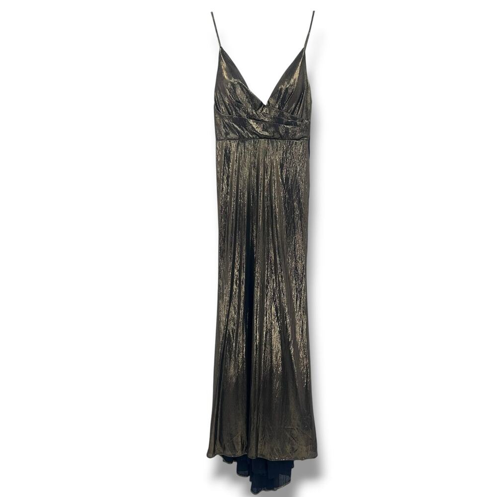NWT Ieena Mac Duggal 26408 Bronze Metallic Faux Wrap Maxi Gown Dress Size 6 - Picture 3 of 11